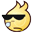 a yellow cartoon character wearing sunglasses and a flame .