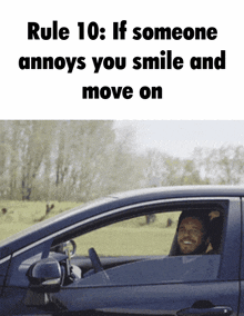 Rule 10 If Someone Annoys You Smile And Move On GIF - Rule 10 If Someone Annoys You Smile And Move On Car GIFs