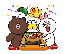 kampai line friends brown cony cony eating brown eating