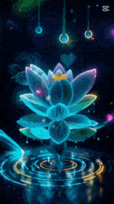 a glowing lotus flower is surrounded by water circles
