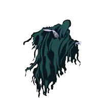 the grim reaper from harry potter is flying through the air with his arms outstretched .