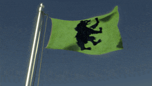 a green flag with a black lion on it is waving in the wind