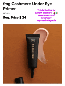 a tube of fmg cashmere under eye primer is advertised for $ 24