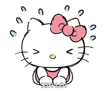 hello kitty is wearing a pink bow on her head .