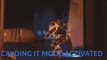 a computer generated image of a person with the words " caving it mode activated " on the bottom