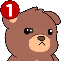 a cartoon teddy bear with a red circle with the number 1 on it