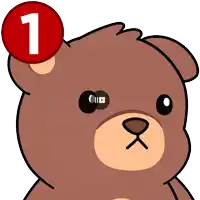 a cartoon teddy bear with a red circle with the number 1 on it