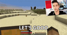 a man is playing a video game with the words let 's gooo written on the screen