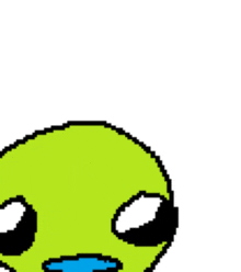 a pixel art drawing of an alien with a blue mouth
