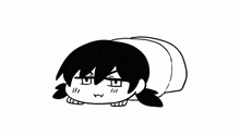 a black and white drawing of a person laying on their back with a sad face .
