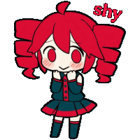 a cartoon of a girl with red hair and the word shy below her