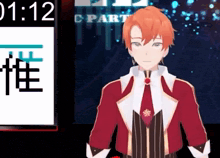 a cartoon character is standing in front of a sign that says 00:12