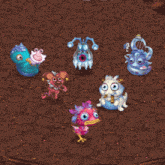 a group of cartoon characters are standing on a rocky floor