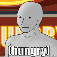 a cartoon of a man with the word hungry on his chest
