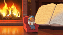 a cartoon of a man sitting in front of an open bible