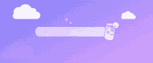 a purple background with clouds and a search bar with cur written on it