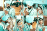 a collage of photos of a bride and groom praying at their wedding .