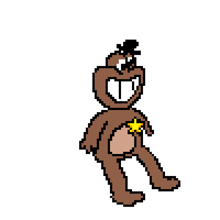 a pixel art of a teddy bear with a yellow star around his waist