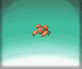 a pixel art of a crab flying in the air .
