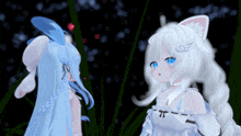a girl with blue hair and a white cat ear