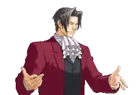 a pixel art drawing of a man in a red suit with his arms outstretched