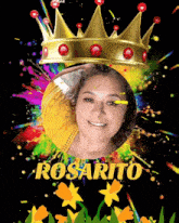 a woman wearing a crown with the name rosarito written below her