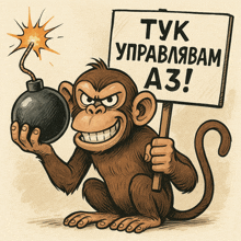 a cartoon monkey is holding a bomb and a sign that says " tuk " on it