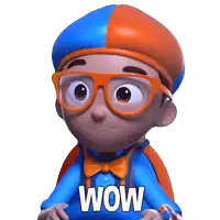 a cartoon boy with glasses and a bow tie says wow