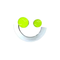 a white ring with two neon yellow balls on it
