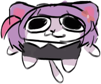 a drawing of a cat with purple hair and a pink bow