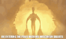 joe entering the polls with his wisconsin ballots is shown in a cartoon