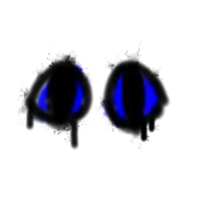 a pair of black and blue eyes spray painted on a white surface .