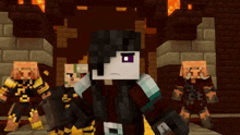 a group of minecraft characters are standing in front of a brick wall