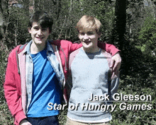 two boys posing for a picture with the name jack gleeson on the bottom right