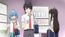 a boy and two girls are standing in front of a vending machine that sells soda