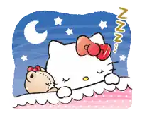 a hello kitty sleeping with a teddy bear in her lap