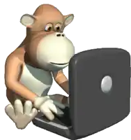 a cartoon monkey is using a laptop computer