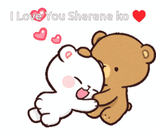 a couple of teddy bears hugging with the words i love you sherene ko above them