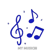 a treble clef and music notes with the words my music written below