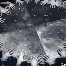a black and white photo of people 's hands on a table with pixiz written on the bottom right