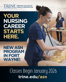 an advertisement for a nursing program at the trine university