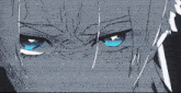 a close up of a person 's eyes that are blue
