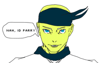 a drawing of a person with a speech bubble saying nah id parry