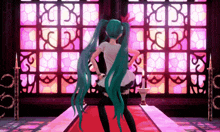 a girl with long hair is dancing in front of stained glass windows