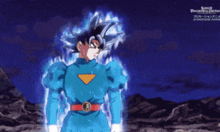 a couple of cartoon characters are standing next to each other in a dark room .