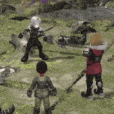 a video game scene with a boy in a red jacket and a girl in a black jacket