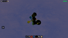 a screenshot of a video game shows a person flying through the air with a green stick