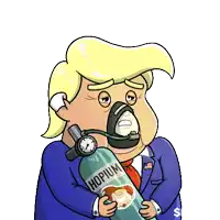 a cartoon of donald trump wearing an oxygen mask