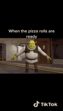 yay pizza rolls are ready food shrek