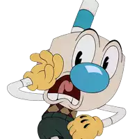 a cartoon character with a blue nose and a yellow hand is making a funny face